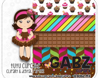 Tutu Cupcake, Clipart, Party Girls, Birthday, Digital Paper, Gabz