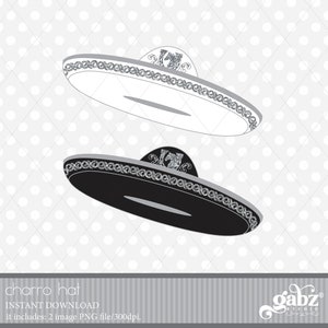 Charro Hat, Black, White, Silver Glitter, Mexican Folklore, Clipart, Baptism, Aztec, Decorative, Communion, Mexican, Fiesta, Gabz