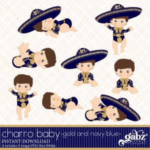 Baby Charro, marineblauw en goud, doop, clipart, Mexicaans, Fiesta, Viva Mexico, Charro, 5 Mayo, verjaardag, Gabz