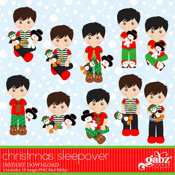 Christmas Sleepover, Clipart, Boys, Holidays, Pajamas, Merry Christmas, Christmas Clipart, Gabz