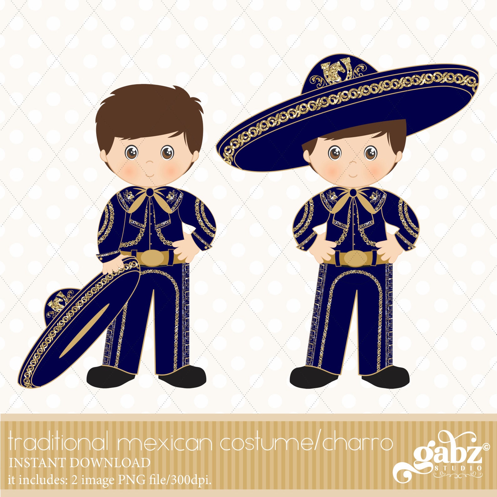 Charro Gold and Navy Blue Mexican Folklore Clipart Gold - Etsy Singapore