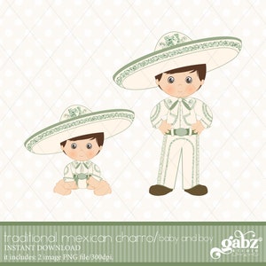 Charro, Bebé, Niño, Verde salvia y beige, Folklore mexicano, Clipart, Brillantina dorada, Azteca, Decorativo, Comunión, Mexicano, Fiesta, Gabz