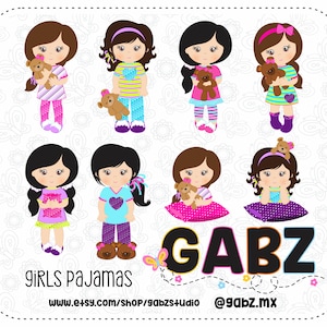 Girls Pajamas, Slumber Party, Girls, Birthday, Clipart, Gabz