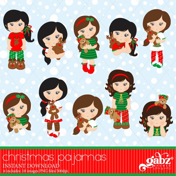 Christmas Pajamas Clipart Girls Holidays Pajamas Merry | Etsy