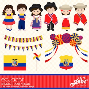 Ecuador traditioneel, Ecuadoraanse kostuums, Clipart, jongen, meisje, Gabz