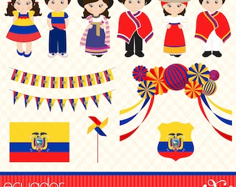 Ecuador Traditionelle, Ecuadorianische Kostüme, Clipart, Junge, Mädchen, Gabz