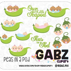 Peas in a Pod, Baby Shower, Clipart, Gender Reveal, Baby Boy, Baby Girl, Gabz