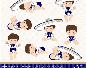 Baby Charro, Blau und Gold, Taufe, Clipart, Mexikanisch, Fiesta, Viva Mexico, Charro, 5 Mayo, Geburtstag, Gabz
