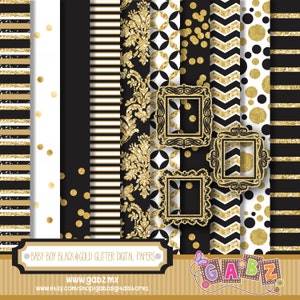 Baby Boy Black and Gold Glitter, Digital Papers, Baby Shower, Clip art, Baby Boy, Baby Shower Boy, New Born, Frames, Gabz