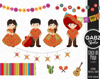 Cinco de Mayo, Fiesta Mexicana, Imagenes Prediseñadas, Piñata, Tequila, Guitarra, Mexico, Gabz