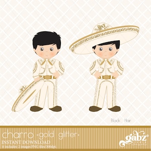 Charro, jongen, beige en gouden glitter, Mexicaanse folklore, clipart, gouden glitter, Azteeks, decoratief, communie, Mexicaans, Fiesta, Gabz