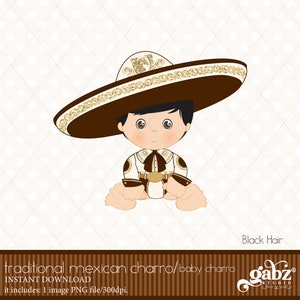 Baby Charro, Black Hair, Mexican Folklore, Clipart, Gold Glitter, Aztec, Decorative, Baby Shower, Mexican, Fiesta, Gabz