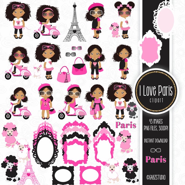 I Love Paris, Girls Party, African-American Girls, Birthday, Clipart, Frames, Paris Clipart, Paris Party Theme, Gabz