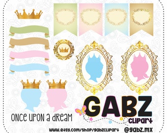 Once Upon a Dream, Gender Reveal, Baby Shower, Clipart, Prince or Princess, Boy or Girl, Blue or Pink, Gabz