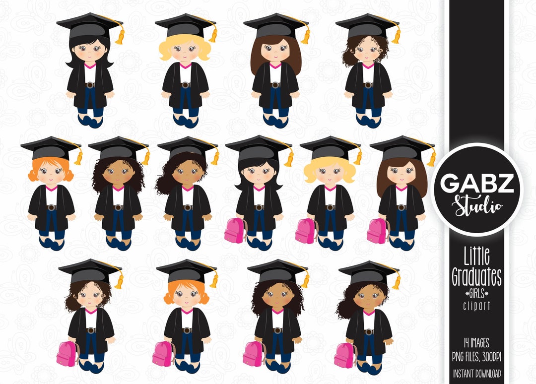 Little Graduates Girls Clipart Grad End of School Etsy