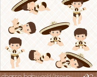 Baby Charro, Braun und Gold, Taufe, Clipart, Mexikanisch, Fiesta, Viva Mexico, Charro, 5 Mayo, Geburtstag, Gabz