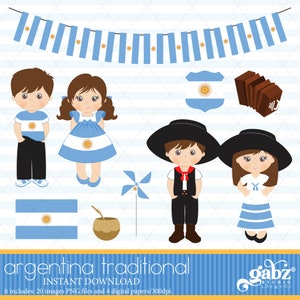 Argentina tradizionale, Gaucho, Squadra di calcio argentina, Abbigliamento tradizionale argentino, Clipart, Ragazzo, Ragazza, Carta digitale, Gabz