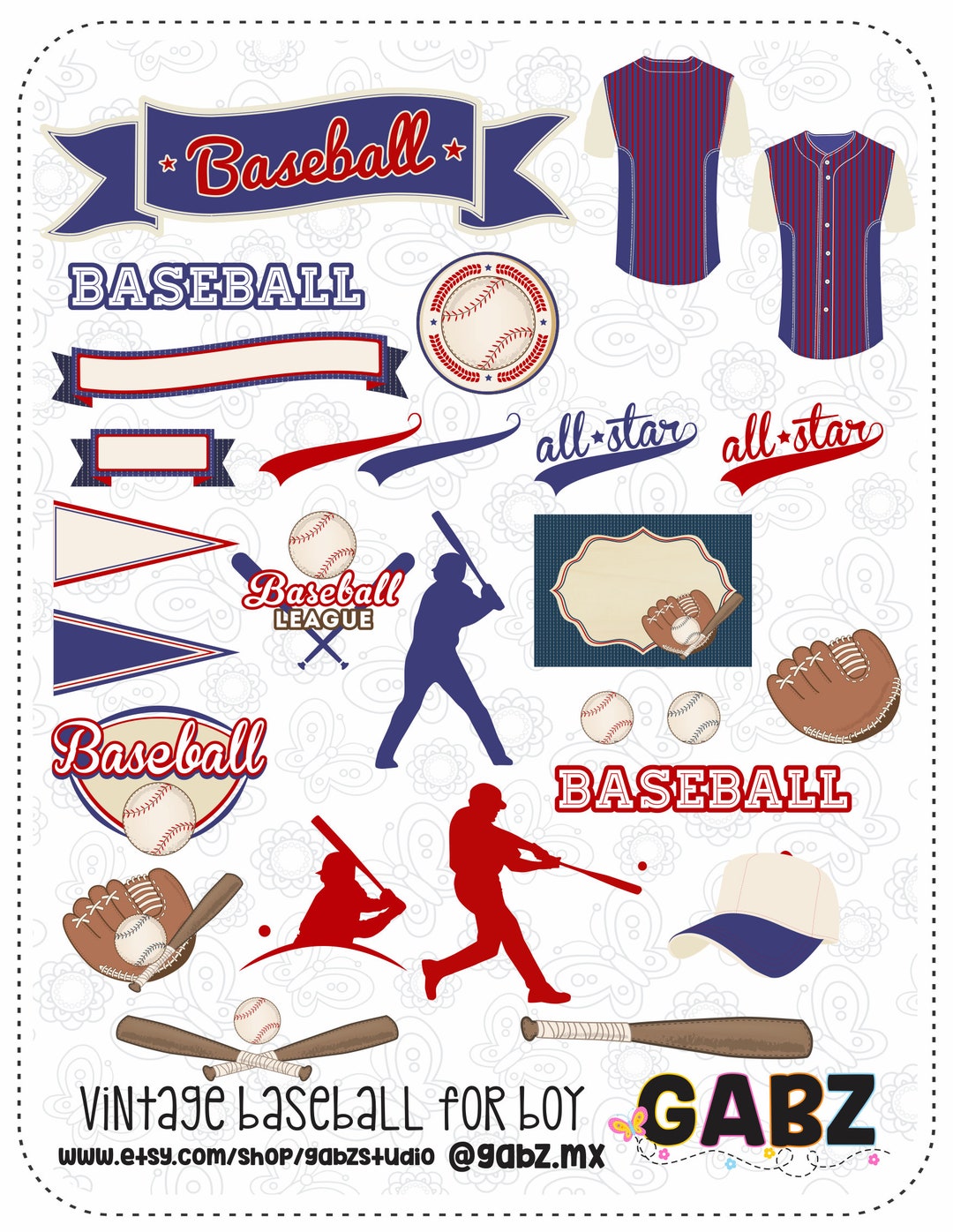 Vintage Baseball for Boy, Digital Paper, Birthday Boy, Baby Shower ...