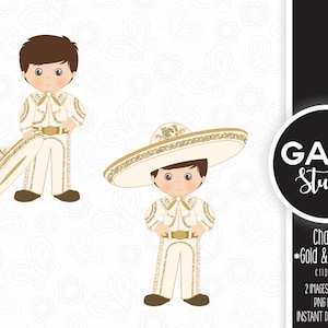 Charro, Ouro e Bege, Folclore Mexicano, Clipart, Glitter Dourado, Asteca, Decorativo, Comunhão, Mexicano, Fiesta, Gabz
