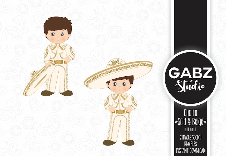 Decorative Charro Gabz Gold and Beige Clipart Aztec Gold Glitter Fiesta Mexican Mexican Folklore Communion