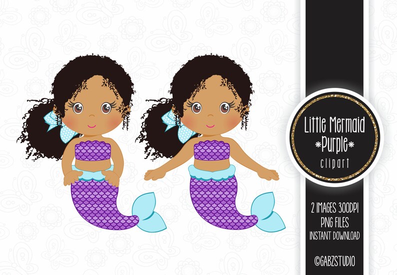 Download Clip Art Art Collectibles Mermaid Clipart Gabz Baby Shower Purple Little Mermaid African American Girl First Birthday Mermaid Party Birthday