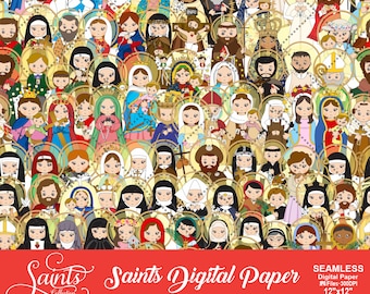 Saints SEAMLESS DIGITAL PAPER, Communion, Saint Clipart, Catholic Saint, Saints Collection, Gabz