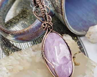 Pink Kunzite Antique Copper and Sterling Wire Wrapped Pendant