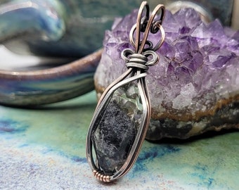 Deep Purple Faceted Garden Quartz Crystal Antique Sterling Silver Copper Wire Wrappedant