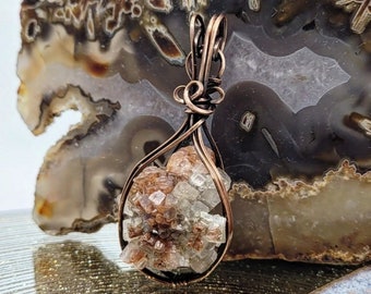 Aragonite Natural Crystal Reversible Antique Copper Pendant Necklace