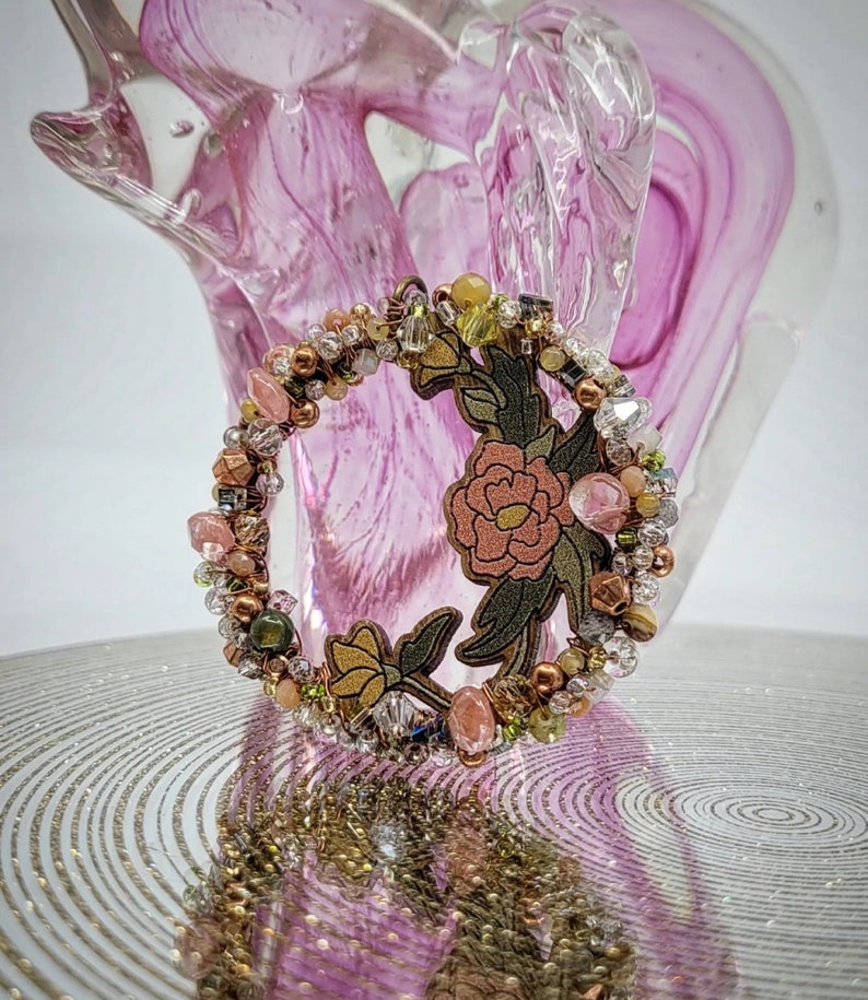 Natural Cherry Quartz Crystal Glass Metal Beaded Wooden Flower Pendant Necklace image 3