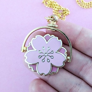 桜の花のフィジェットネックレス - 桜ピンクの花のネックレス