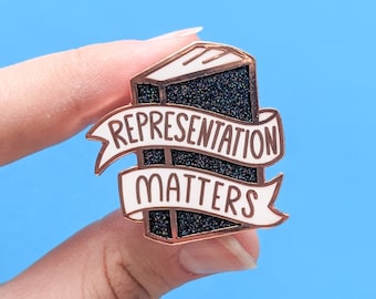 Representation Matters Enamel Pin - BLACK GLITTER - Feminist Enamel Pin, Book Pin, Nerd Gift, Geek Chic, Book Gift, Girl Power, Equality