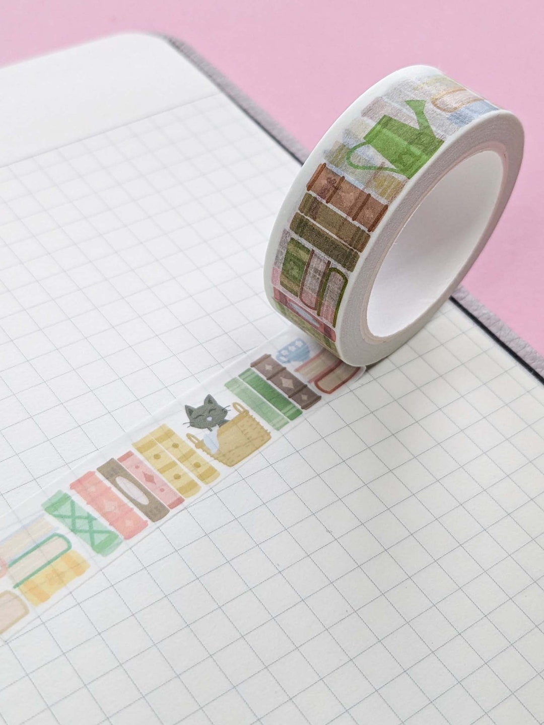 Cottagecore Kittens Bookcase Washi Tape Bookish Librarian Teacher