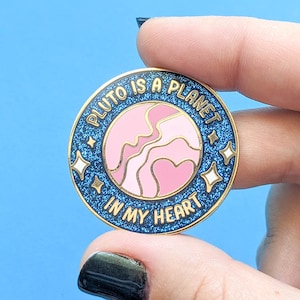 Pluto Is A Planet Enamel Pin: Celestial Sparkly Gold Pin