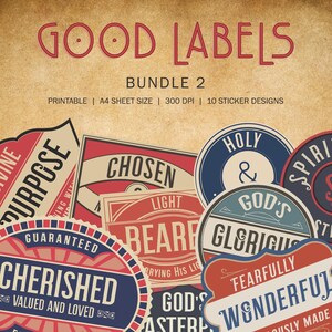 10 Faith-Inspired Printable Stickers | Good Labels Vintage Christian Designs | A4 | Bundle 2