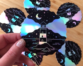 Holographic Lighthouse Circular Vinyl Sticker