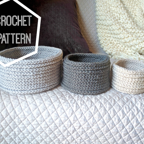Crochet Bowl Pattern, Round Crochet Basket Pattern, Cute Crocheted Nesting Baskets, Crochet Nesting Bowl Pattern, Crochet Catch All Pattern