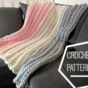 Super Chunky Crochet Blanket Pattern, Ribbed Crochet Pattern Blanket, Chunky Ribbed Crochet Throw Pattern, Striped Crochet Afghan Pattern image 2