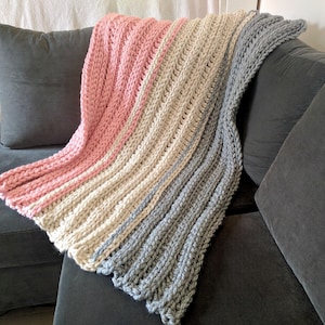 Super Chunky Crochet Blanket Pattern, Ribbed Crochet Pattern Blanket, Chunky Ribbed Crochet Throw Pattern, Striped Crochet Afghan Pattern