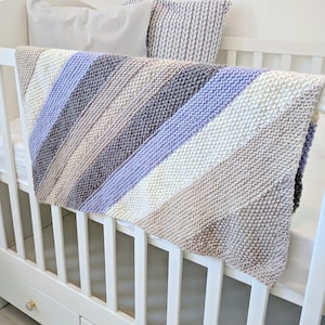 Baby Cakes Knit Blanket Pattern, Easy Beginner Friendly Baby Blanket Knitting Pattern. Boys or Girls Striped Stroller Blankie Instructions