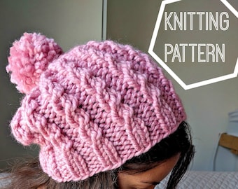 Easy Cable Knit Beanie Pattern: Bulky Yarn Slouchy Hat (PDF Pattern)