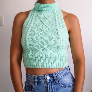 Minty Fresh - Cable Knit Halter Top Pattern, Knitting Pattern for Open Back Crop Top w/ Instructions for XS, S/M, L/XL, 2XL