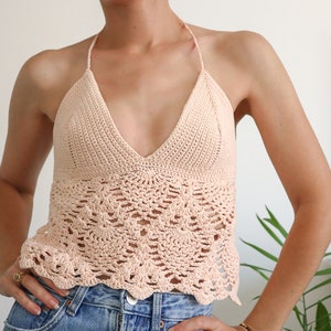 Pineapple Stitch Crochet Top Pattern, lace back adjustable summer crochet pattern with a photo tutorial and womens sizes A-DD and S-XL