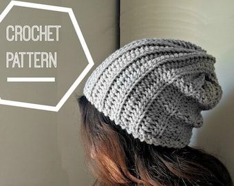 Ribbed Slouchy Crochet Beanie Pattern: Mens Hat (PDF Pattern)