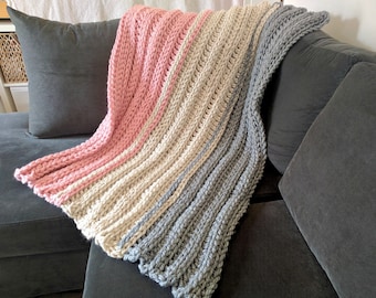 Super Chunky Crochet Blanket Pattern, Ribbed Crochet Pattern Blanket, Chunky Ribbed Crochet Throw Pattern, Striped Crochet Afghan Pattern