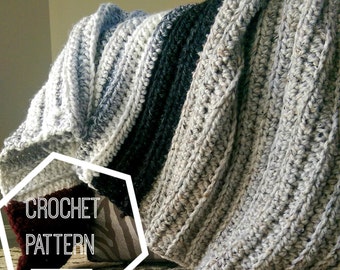Chunky Crochet Blanket Pattern, Beginner Friendly Instructions for Ribbed Color Block Crochet Pattern, Easy Afghan Throw in Super Bulky Yarn