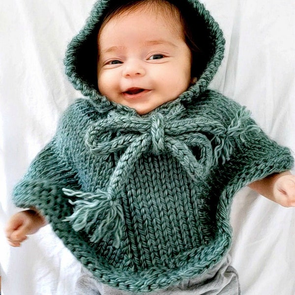 Cozy Cape Hooded Poncho Pattern, Knit Baby Poncho Pattern, Newborn, 6 Months or Toddler, Knitting Pattern for Baby Boy or Girl Fall Outfit