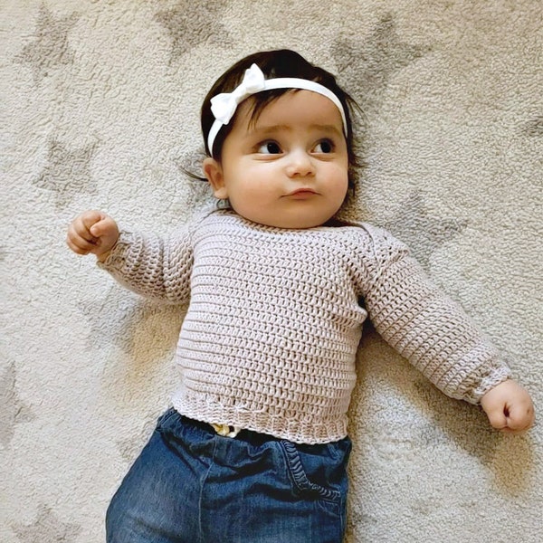 Crochet Baby Sweater Pattern, The Clever Collar Sweater, Easy Crocheted Toddler Pullover Pattern, Instructions for sizes 0 months to 4 years