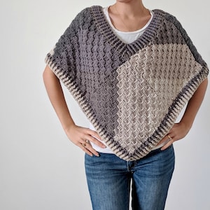 Crochet Poncho Pattern, C2C Stitch Using Caron Big Cakes Yarn, Crocheted Poncho Pattern Women, V Neck Crochet Poncho, Poncho Crochet Pattern