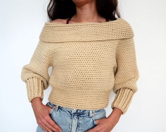 Off-The-Shoulder Sweater Crochet Pattern: Women's Worsted Weight Pullover Sizes S–3X (Digital Download)